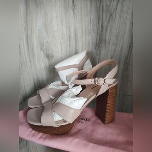 Kate Spade Delight Platform Heel Sandal Nude Leather Heeled Ankle Strap Pump 7.5